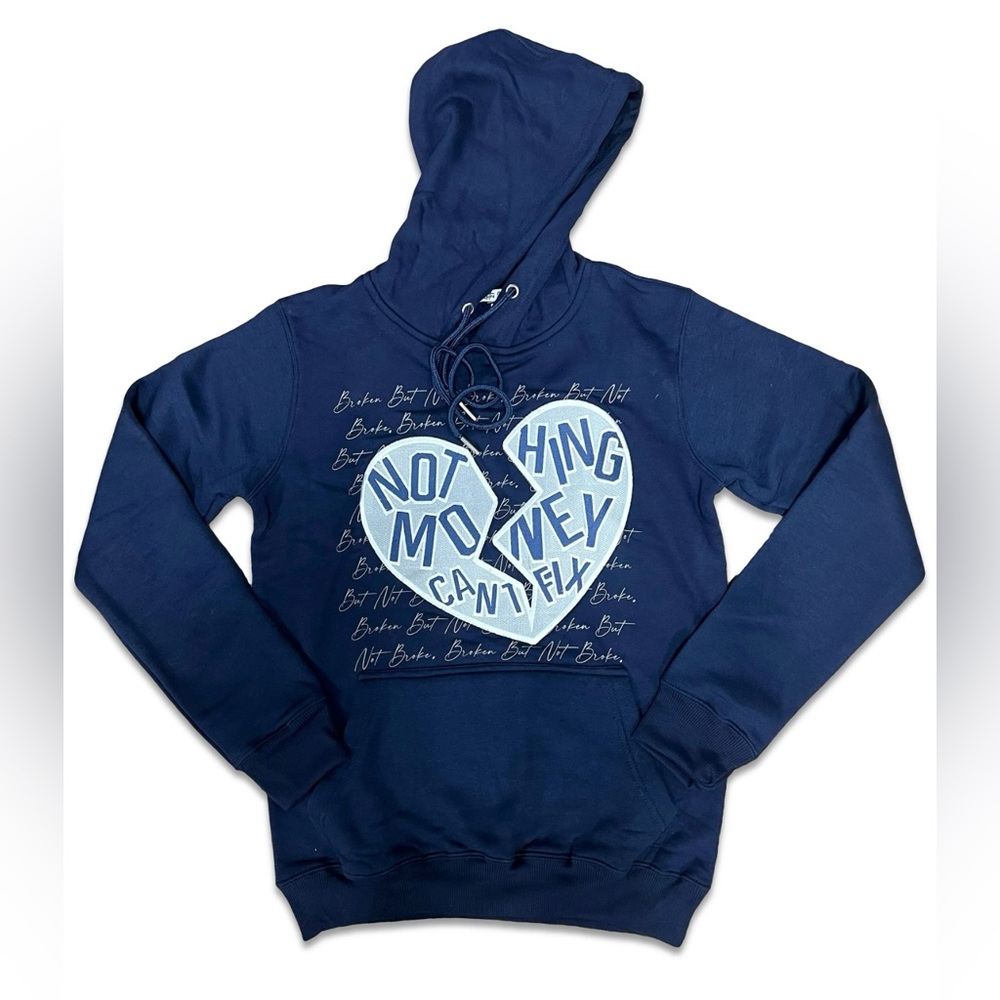 Retro Label Broken But Not Broke navy hoodie size medium